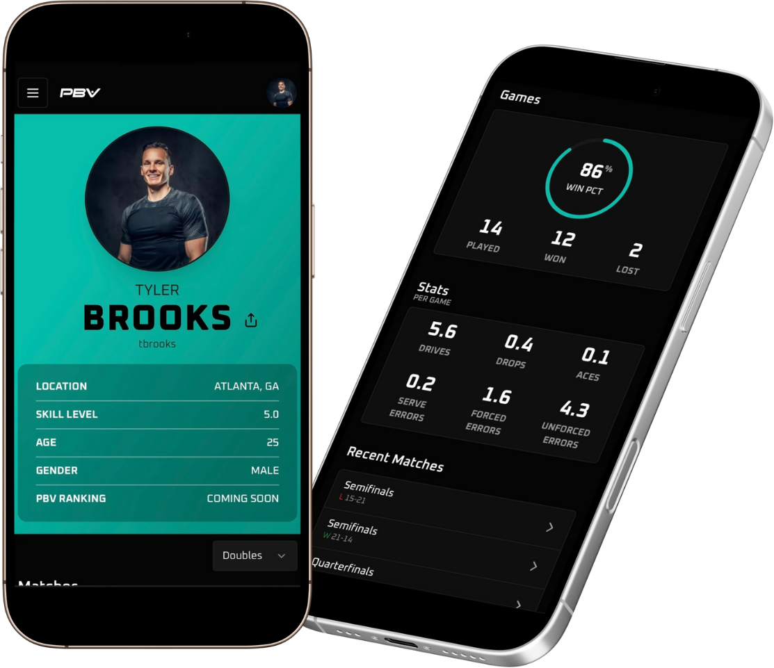 PickleballVerse mobile app showing player profile with stats
