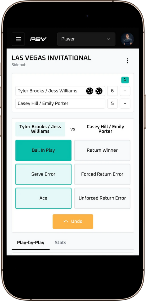 PickleballVerse tournament management interface showing brackets and match tracking